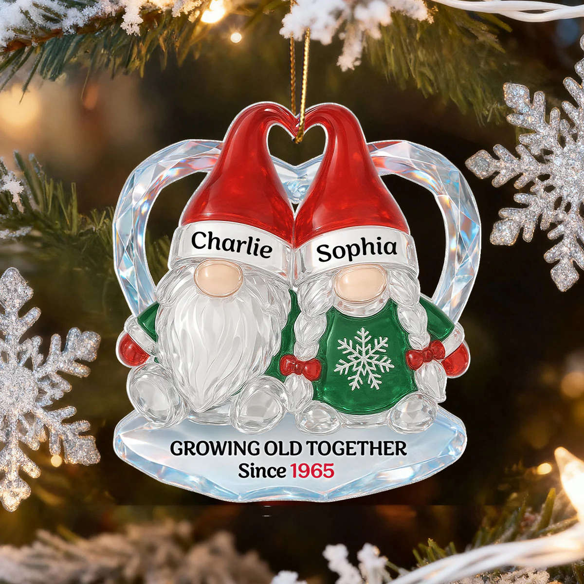 Christmas Gnomes Couple 3D Crystal Effect - Personalized Acrylic Ornament - Image 4