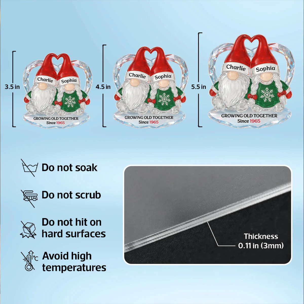 Christmas Gnomes Couple 3D Crystal Effect - Personalized Acrylic Ornament - Image 9