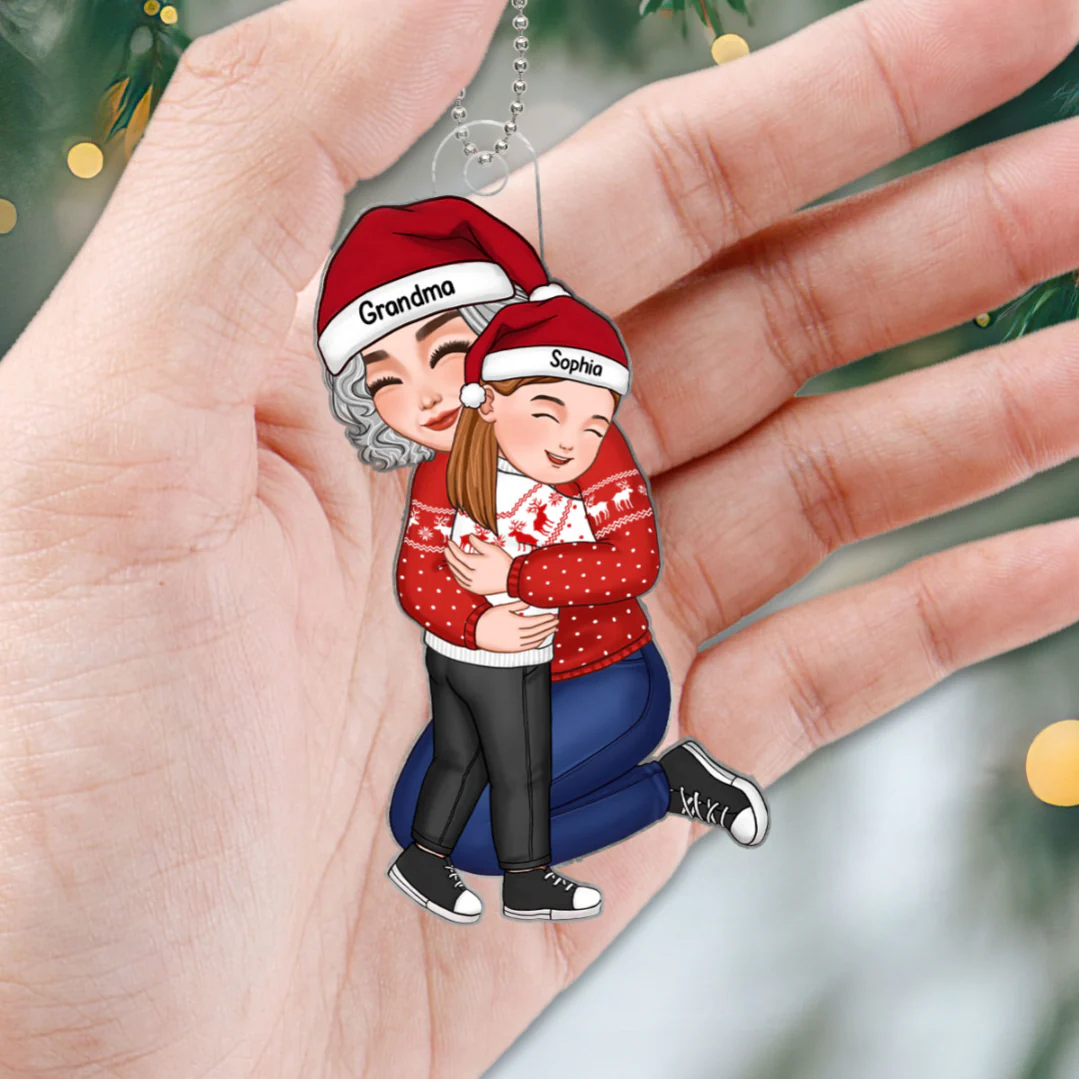 Cute Grandma Hugging GrandKid - Personalized Acrylic Ornament - Gift For Granddaughter, Grandson - Image 11