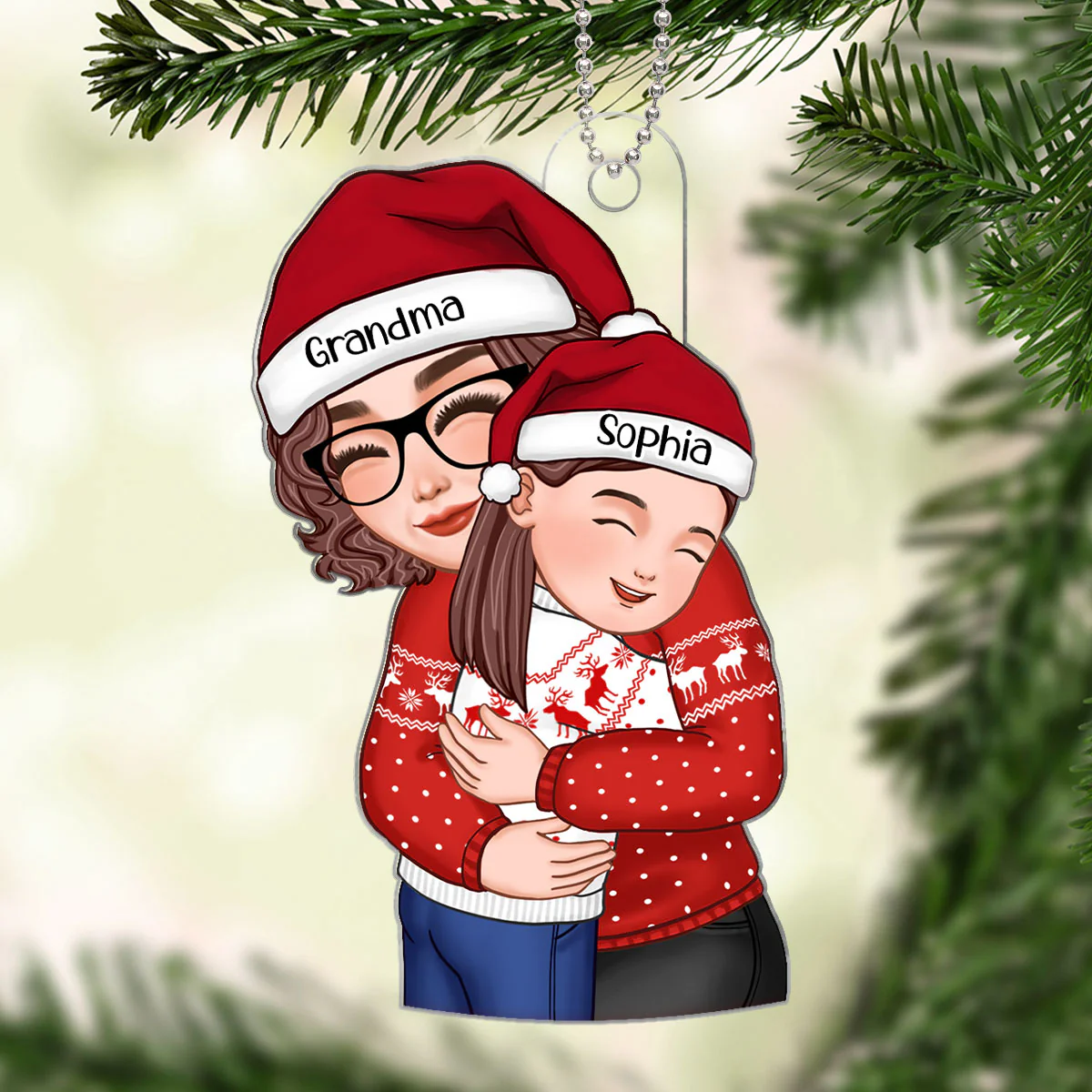 Christmas Cute Grandma Hugging Kid Gift For Granddaughter Grandson - Personalized Acrylic Ornament - Gift For Granddaughter, Grandson