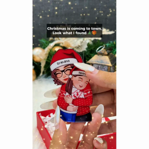 Christmas Cute Grandma Hugging Kid Gift For Granddaughter Grandson - Personalized Acrylic Ornament - Gift For Granddaughter, Grandson - Image 2