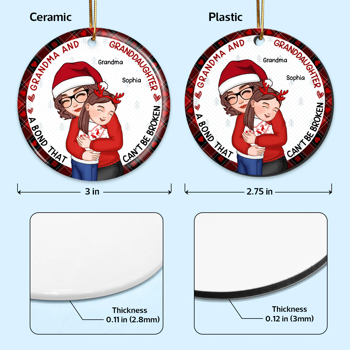 Christmas Grandma And GrandKid Embracing Gift For Granddaughter Grandson Personalized Circle Ornament - Image 5