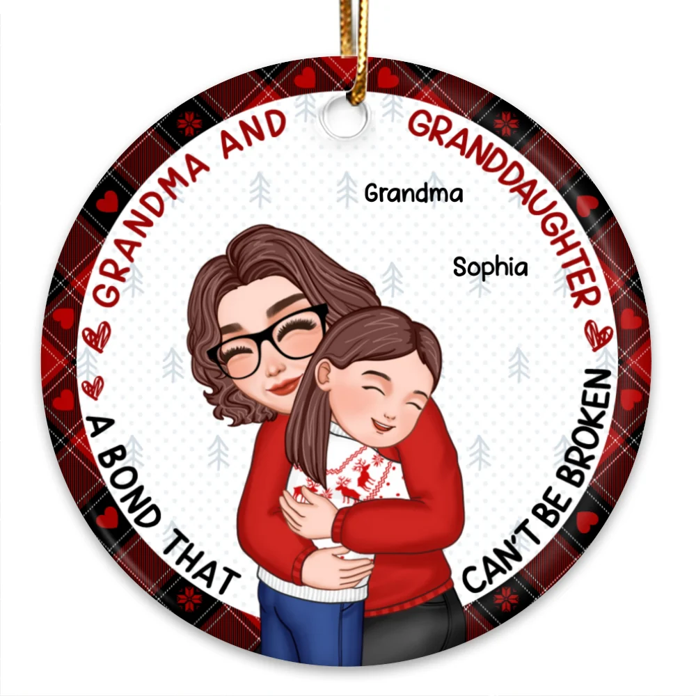 Christmas Grandma And GrandKid Embracing Gift For Granddaughter Grandson Personalized Circle Ornament - Image 6