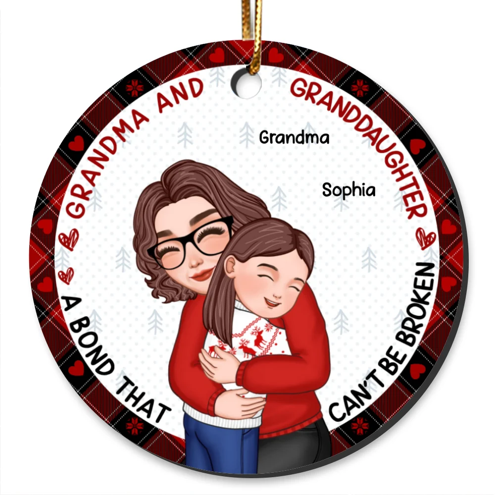 Christmas Grandma And GrandKid Embracing Gift For Granddaughter Grandson Personalized Circle Ornament - Image 7