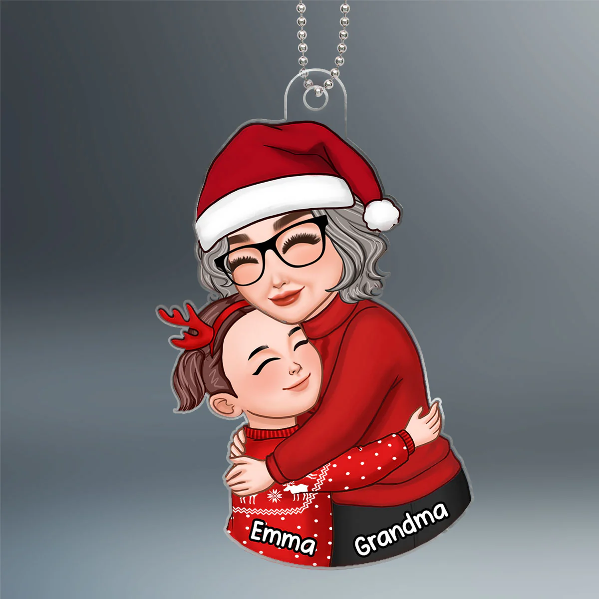 Christmas Grandma & Grandkid Hugging Gift For Granddaughter Grandson Personalized Acrylic Ornament - Image 2