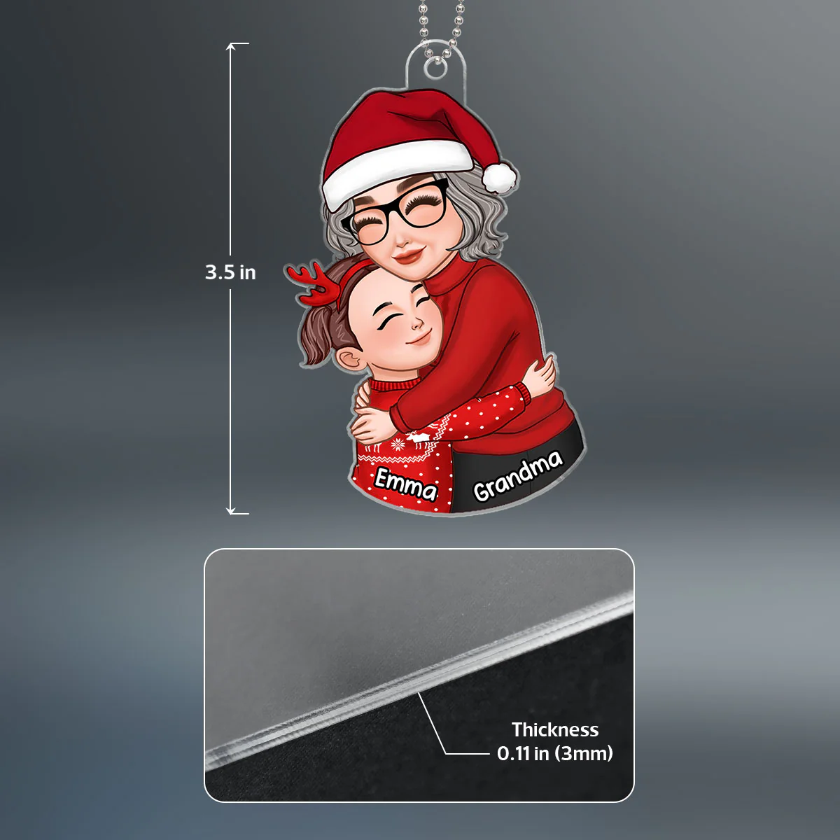 Christmas Grandma & Grandkid Hugging Gift For Granddaughter Grandson Personalized Acrylic Ornament - Image 4