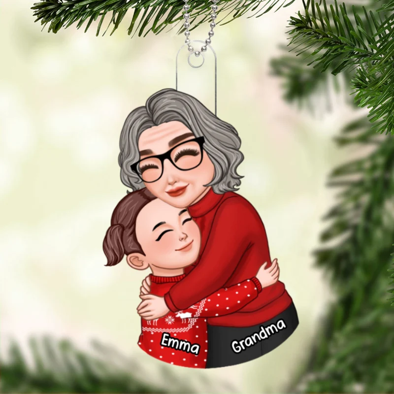 Christmas Grandma & Grandkid Hugging Gift For Granddaughter Grandson Personalized Acrylic Ornament - Image 5