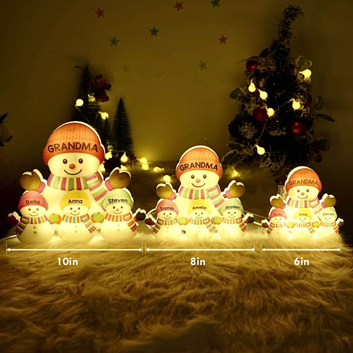 3D Effect Heartwarming Christmas Grandma Grandkids Snowman Together - Personalized Light Box - Gift For Grandmas - Image 11