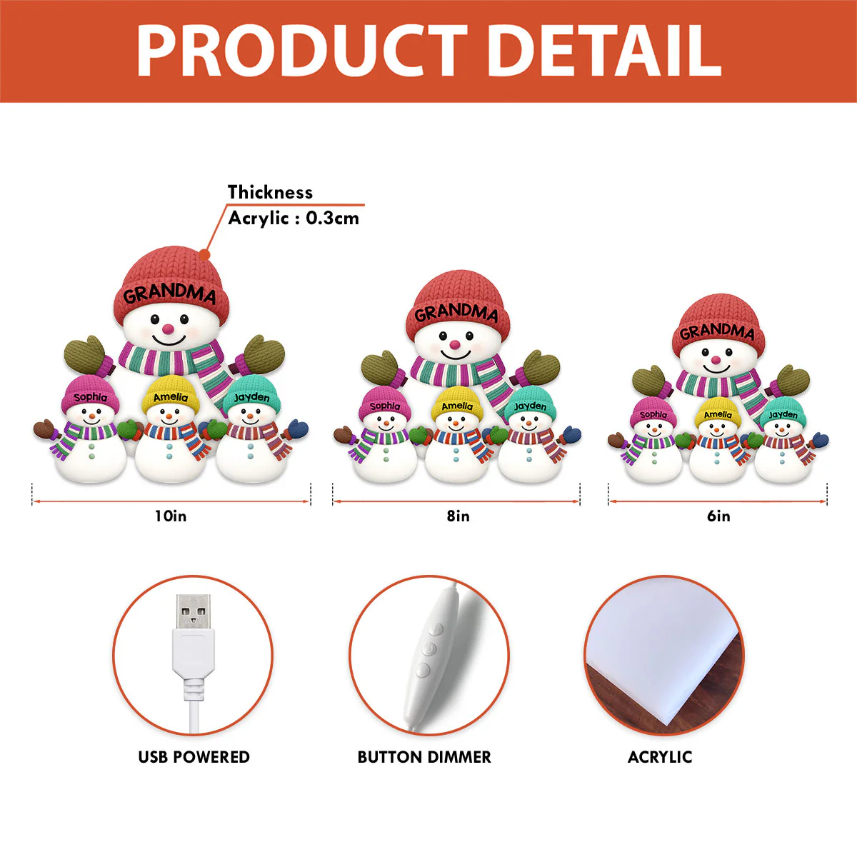 3D Effect Heartwarming Christmas Grandma Grandkids Snowman Together - Personalized Light Box - Gift For Grandmas - Image 12