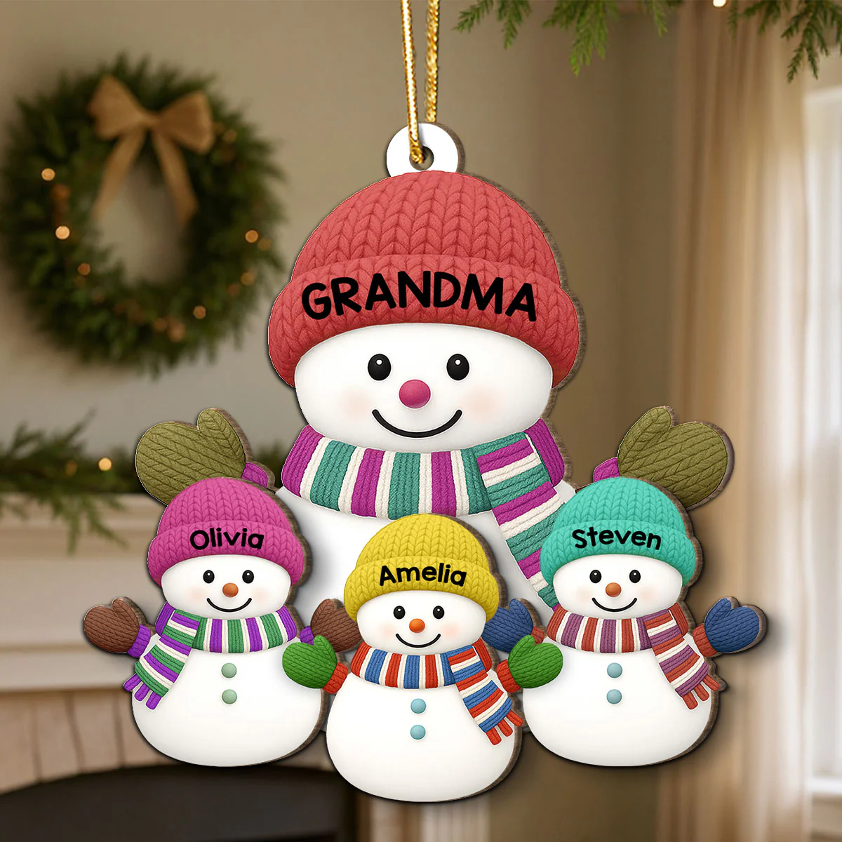 Christmas Grandma Grandkids Snowman Together Christmas - Personalized 2-Layer Wooden Ornament - Image 11