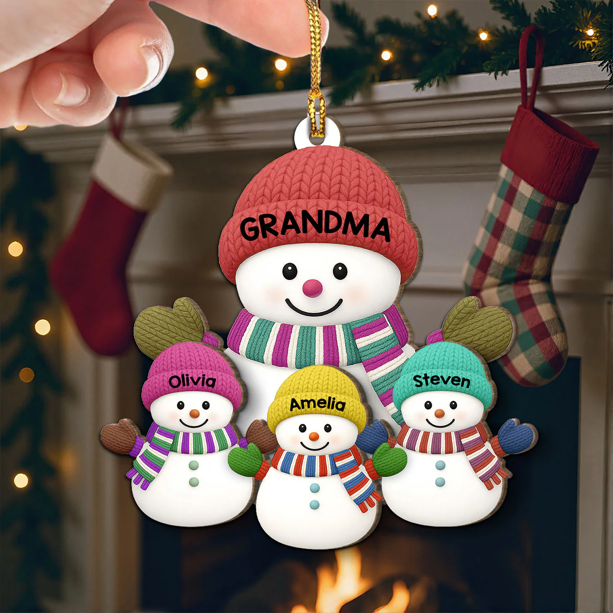 Christmas Grandma Grandkids Snowman Together Christmas - Personalized 2-Layer Wooden Ornament - Image 12