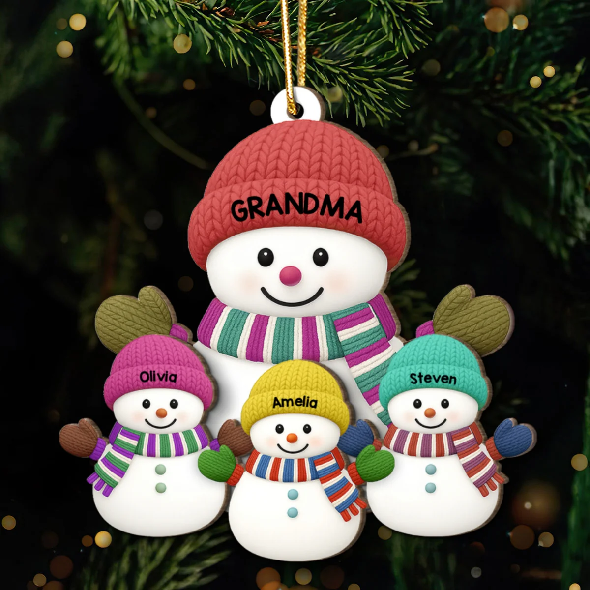 Christmas Grandma Grandkids Snowman Together Christmas - Personalized 2-Layer Wooden Ornament - Image 13