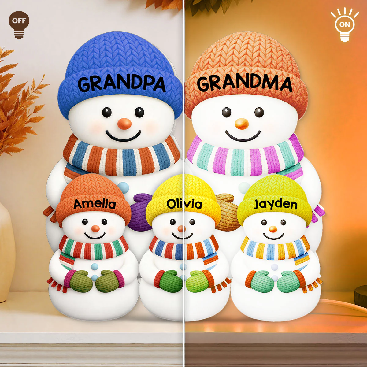3D Effect Heartwarming Christmas Grandma Grandpa Grandkids Snowman Together - Personalized Light Box - Gift For Grandmas - Image 4