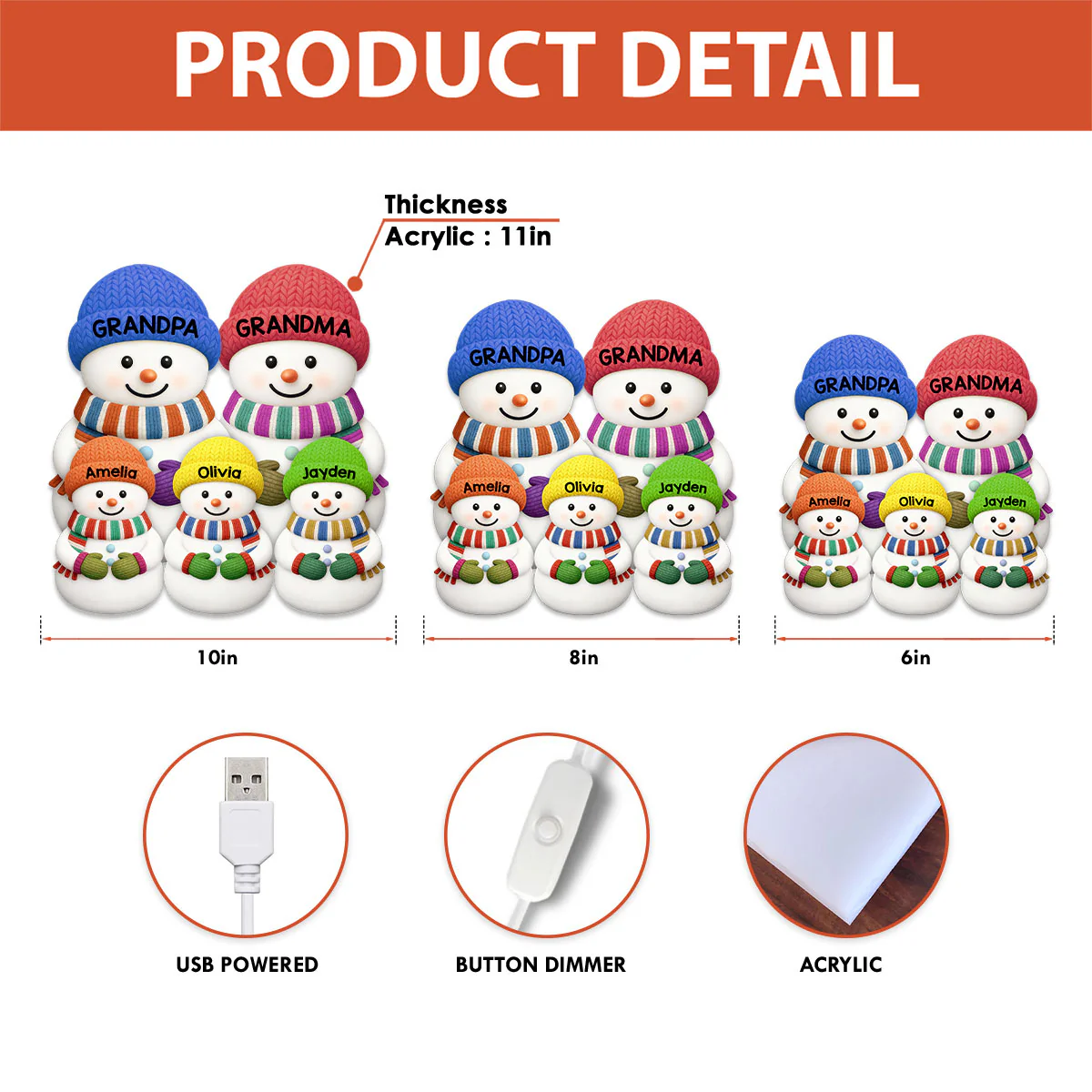 3D Effect Heartwarming Christmas Grandma Grandpa Grandkids Snowman Together - Personalized Light Box - Gift For Grandmas - Image 8