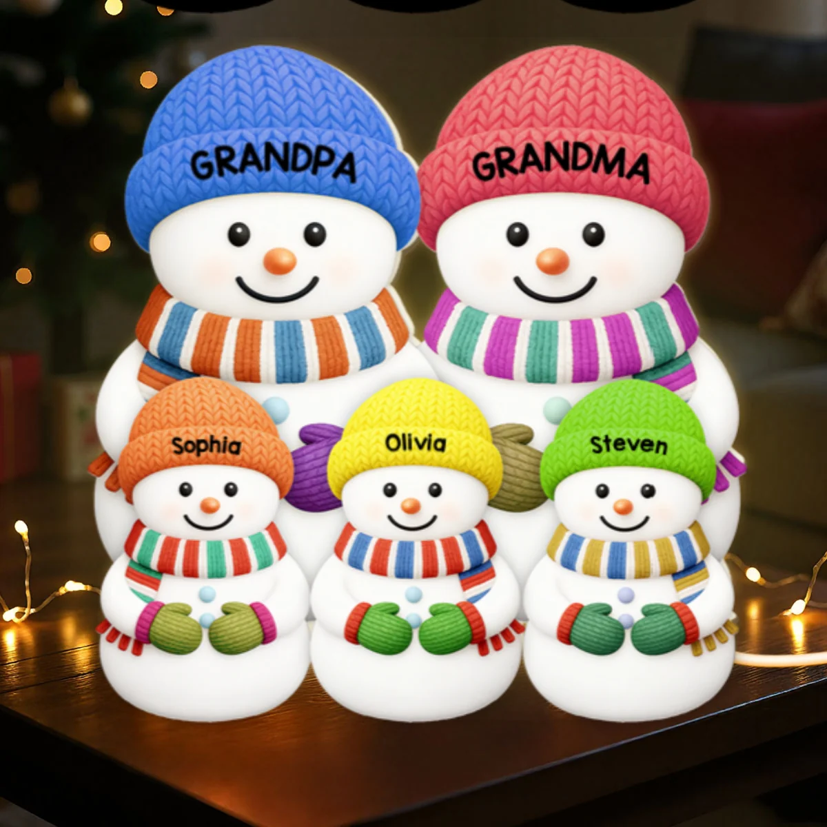 3D Effect Heartwarming Christmas Grandma Grandpa Grandkids Snowman Together - Personalized Light Box - Gift For Grandmas - Image 12