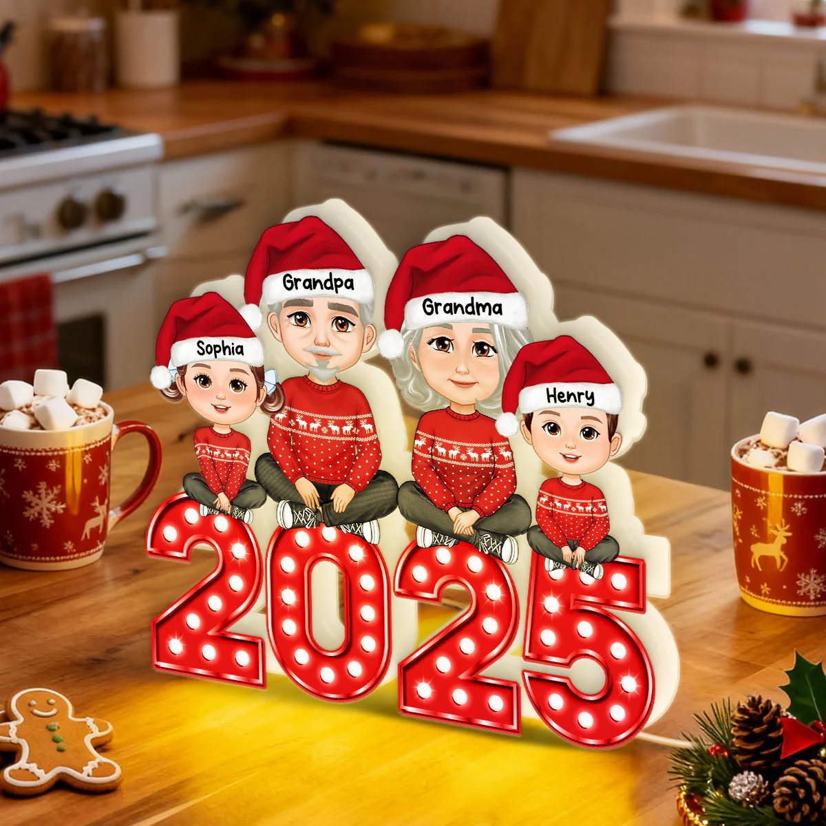 Christmas Grandma Grandpa And Grandkids Marquee Pattern Effect - Personalized Light Box - Image 10