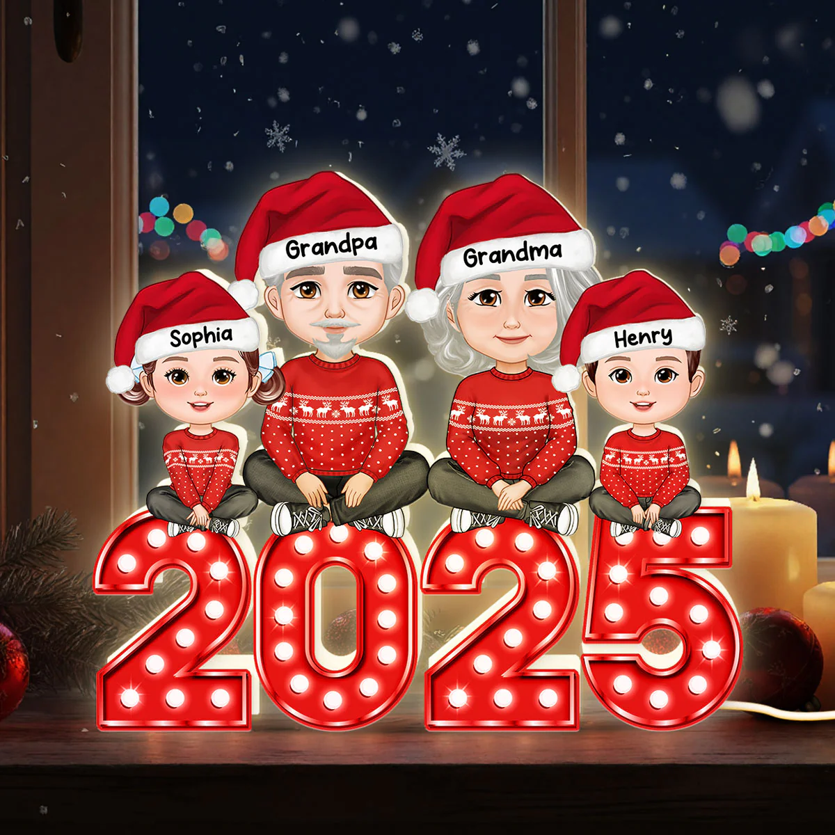 Christmas Grandma Grandpa And Grandkids Marquee Pattern Effect - Personalized Light Box - Image 11