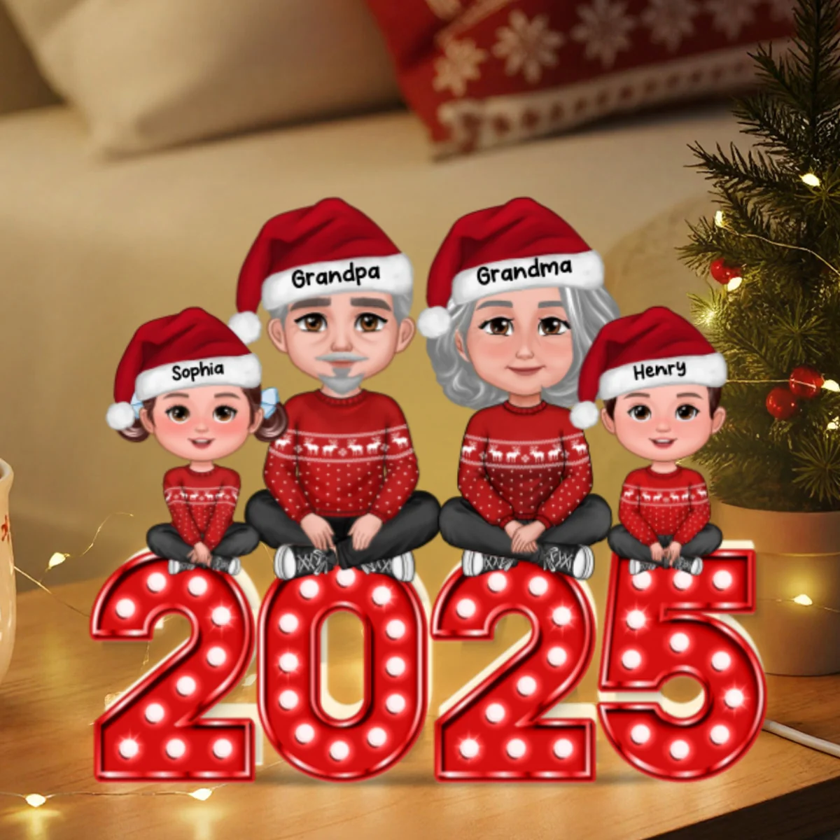Christmas Grandma Grandpa And Grandkids Marquee Pattern Effect - Personalized Light Box - Image 12