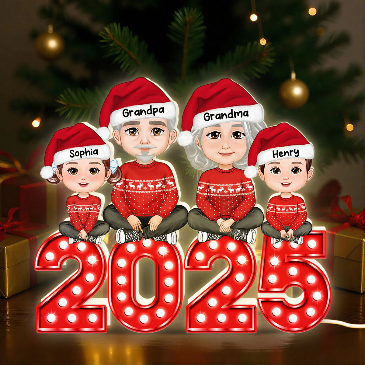 Christmas Grandma Grandpa And Grandkids Marquee Pattern Effect - Personalized Light Box - Image 2