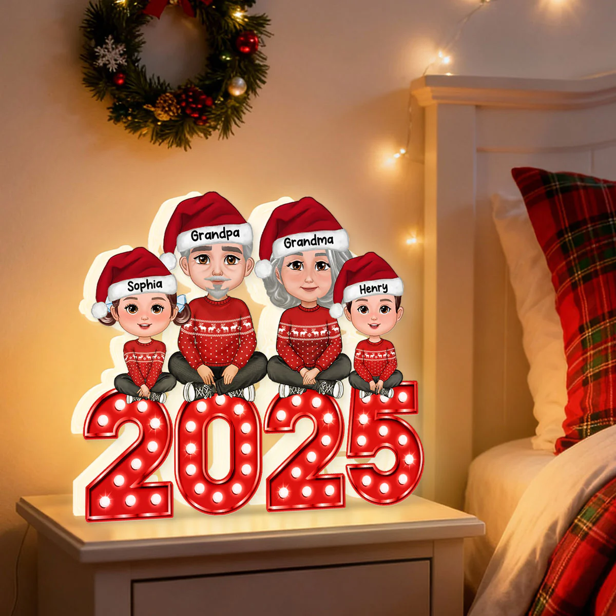 Christmas Grandma Grandpa And Grandkids Marquee Pattern Effect - Personalized Light Box - Image 3