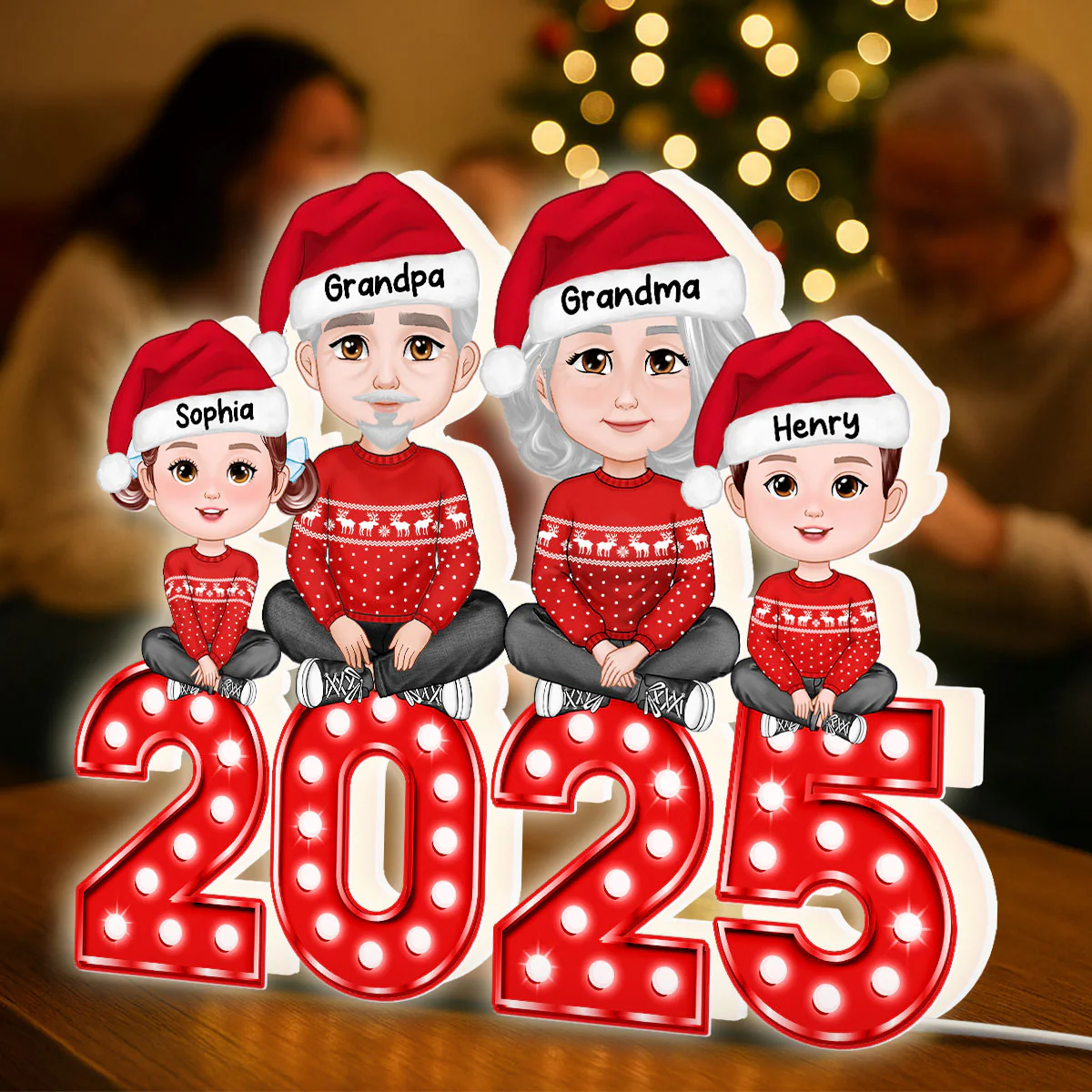 Christmas Grandma Grandpa And Grandkids Marquee Pattern Effect - Personalized Light Box - Image 4