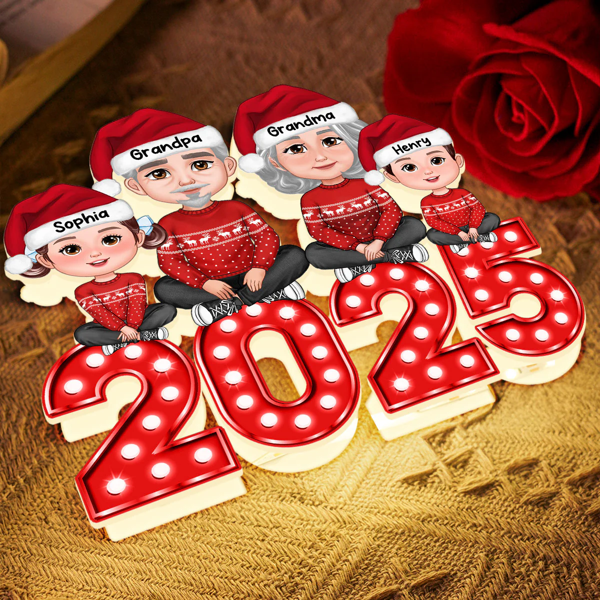 Christmas Grandma Grandpa And Grandkids Marquee Pattern Effect - Personalized Light Box - Image 7