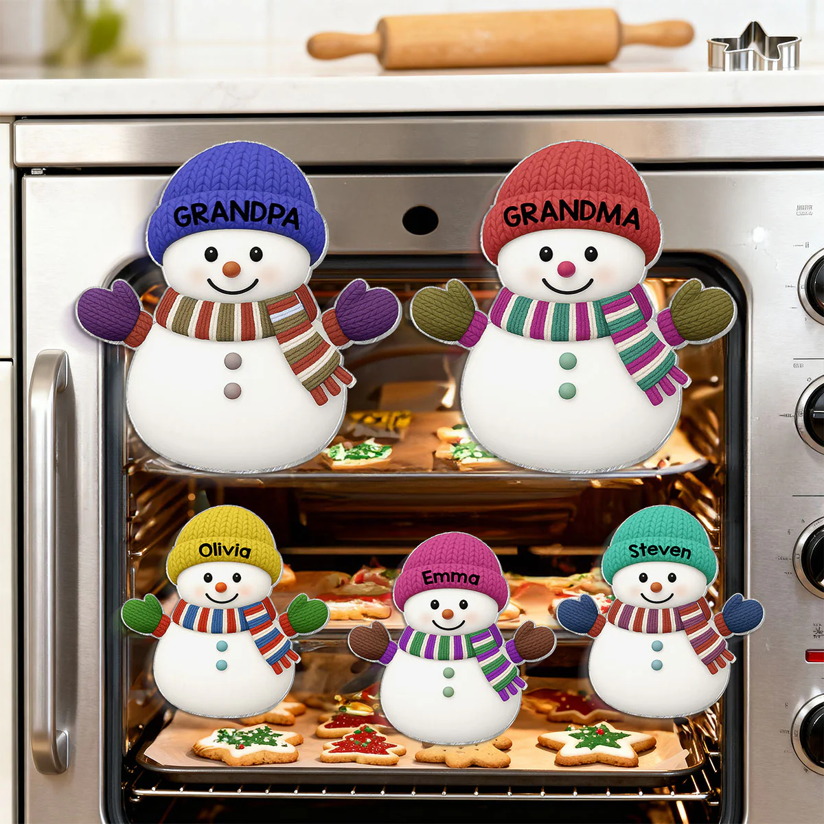 Christmas Grandma Grandpa And Grandkids Snowman Together - Personalized Acrylic Fridge Magnet - Image 10