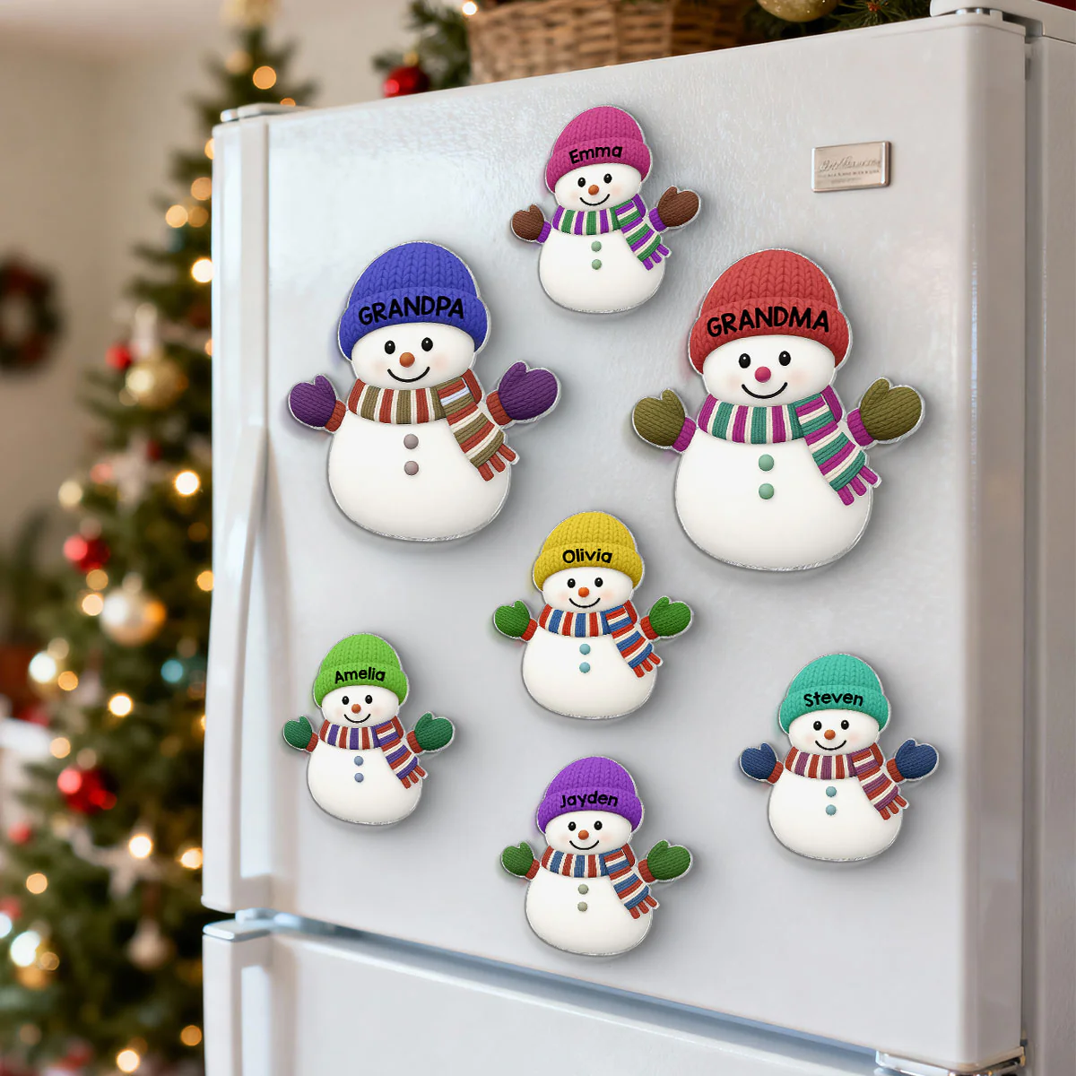 Christmas Grandma Grandpa And Grandkids Snowman Together - Personalized Acrylic Fridge Magnet - Image 4