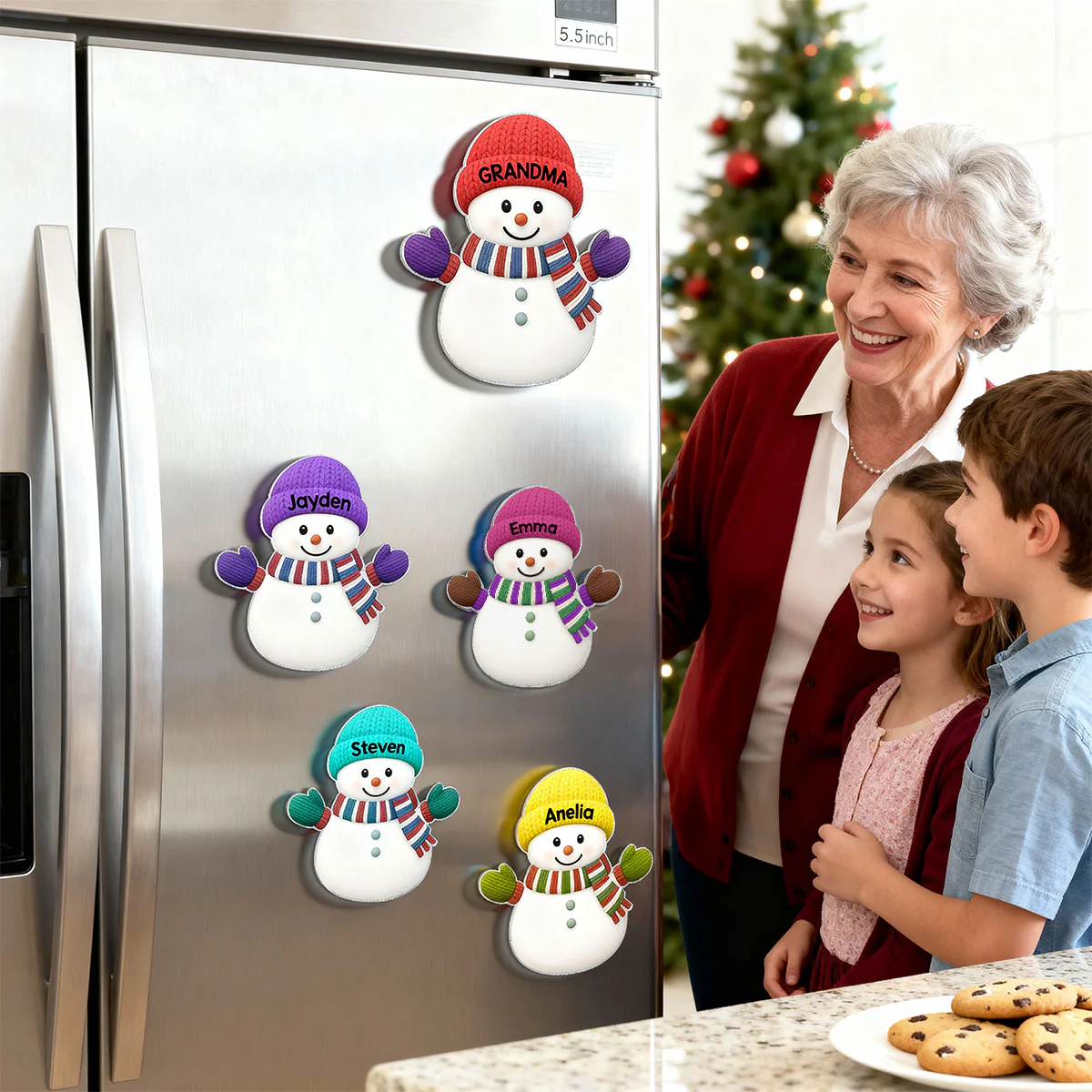 Christmas Grandma Grandpa And Grandkids Snowman Together - Personalized Acrylic Fridge Magnet - Image 9
