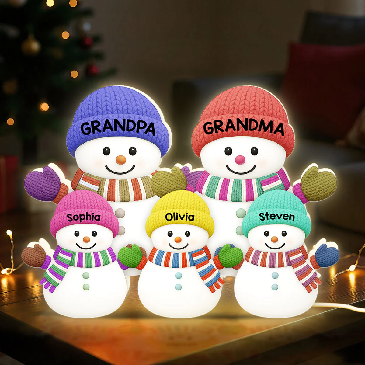 3D Effect Heartwarming Christmas Grandma Grandpa And Grandkids Snowman Together - Personalized Light Box - Christmas Decoration For Grandparents - Image 3