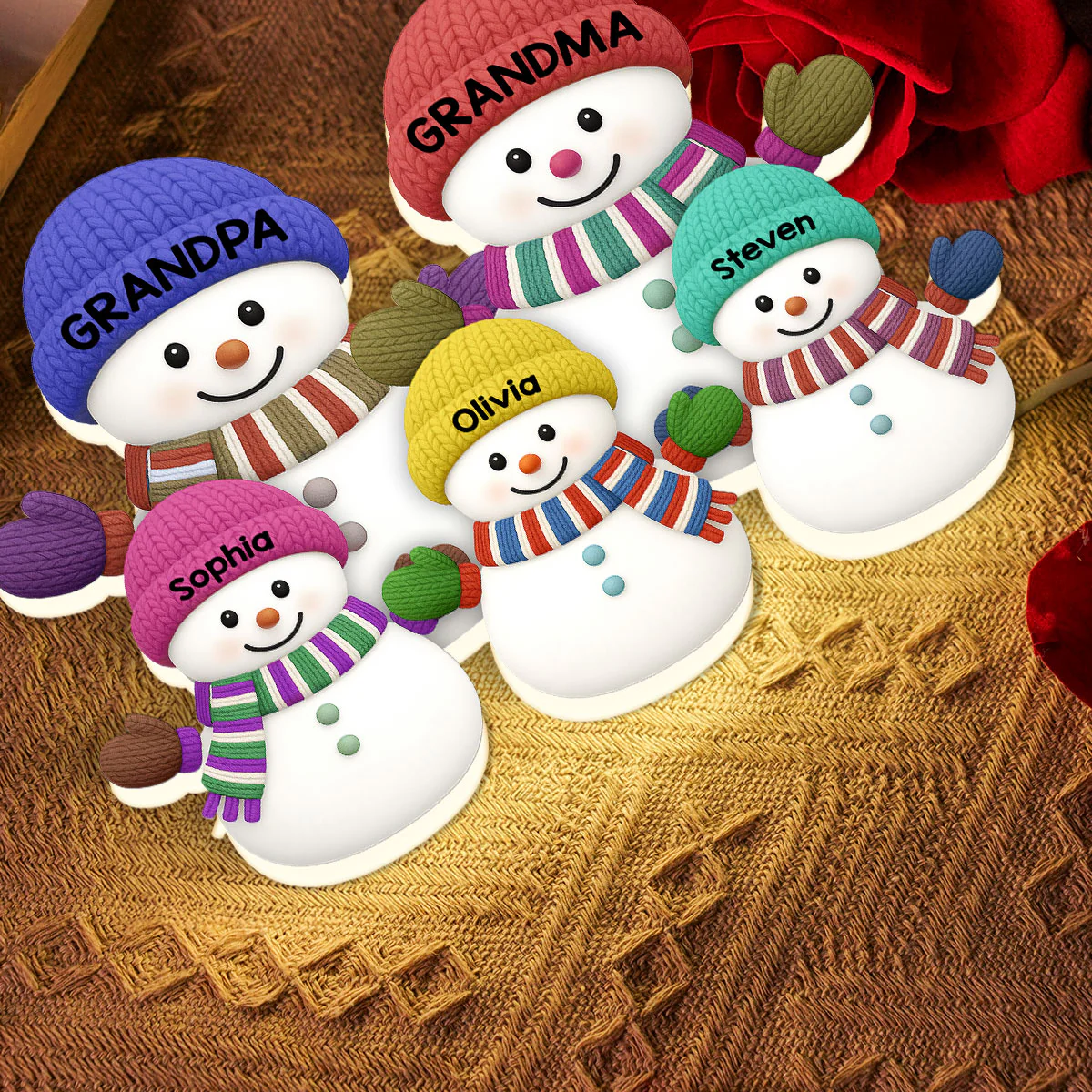 3D Effect Heartwarming Christmas Grandma Grandpa And Grandkids Snowman Together - Personalized Light Box - Christmas Decoration For Grandparents - Image 9