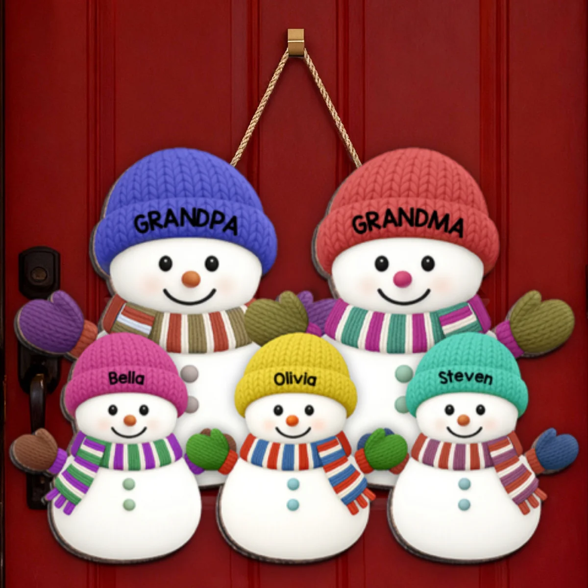 Christmas Grandma Grandpa And Grandkids Snowman Together - Personalized Wood Sign - Image 11