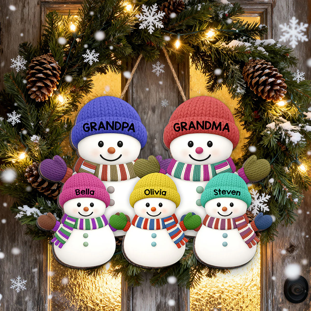 Christmas Grandma Grandpa And Grandkids Snowman Together - Personalized Wood Sign - Image 3