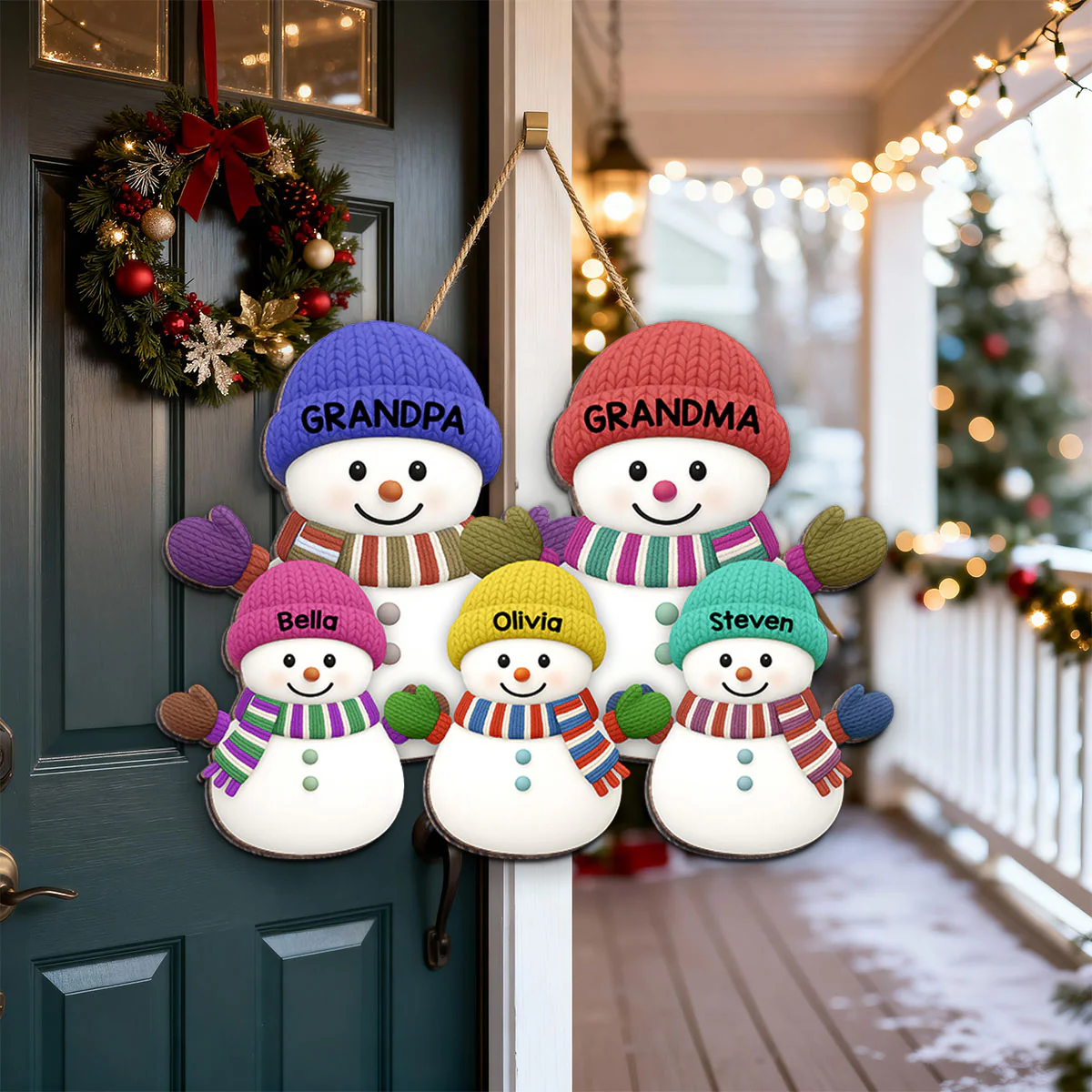Christmas Grandma Grandpa And Grandkids Snowman Together - Personalized Wood Sign - Image 6