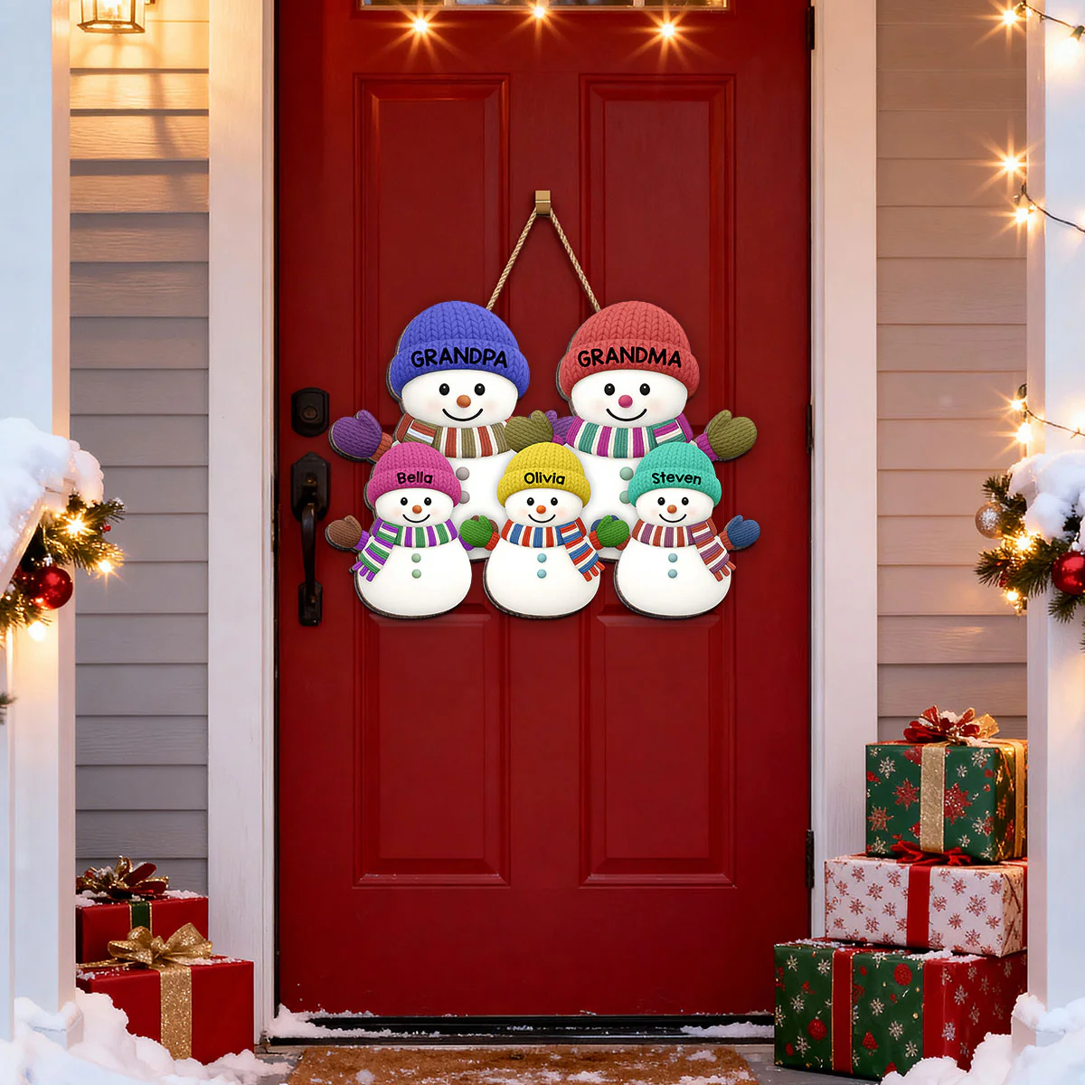 Christmas Grandma Grandpa And Grandkids Snowman Together - Personalized Wood Sign - Image 7