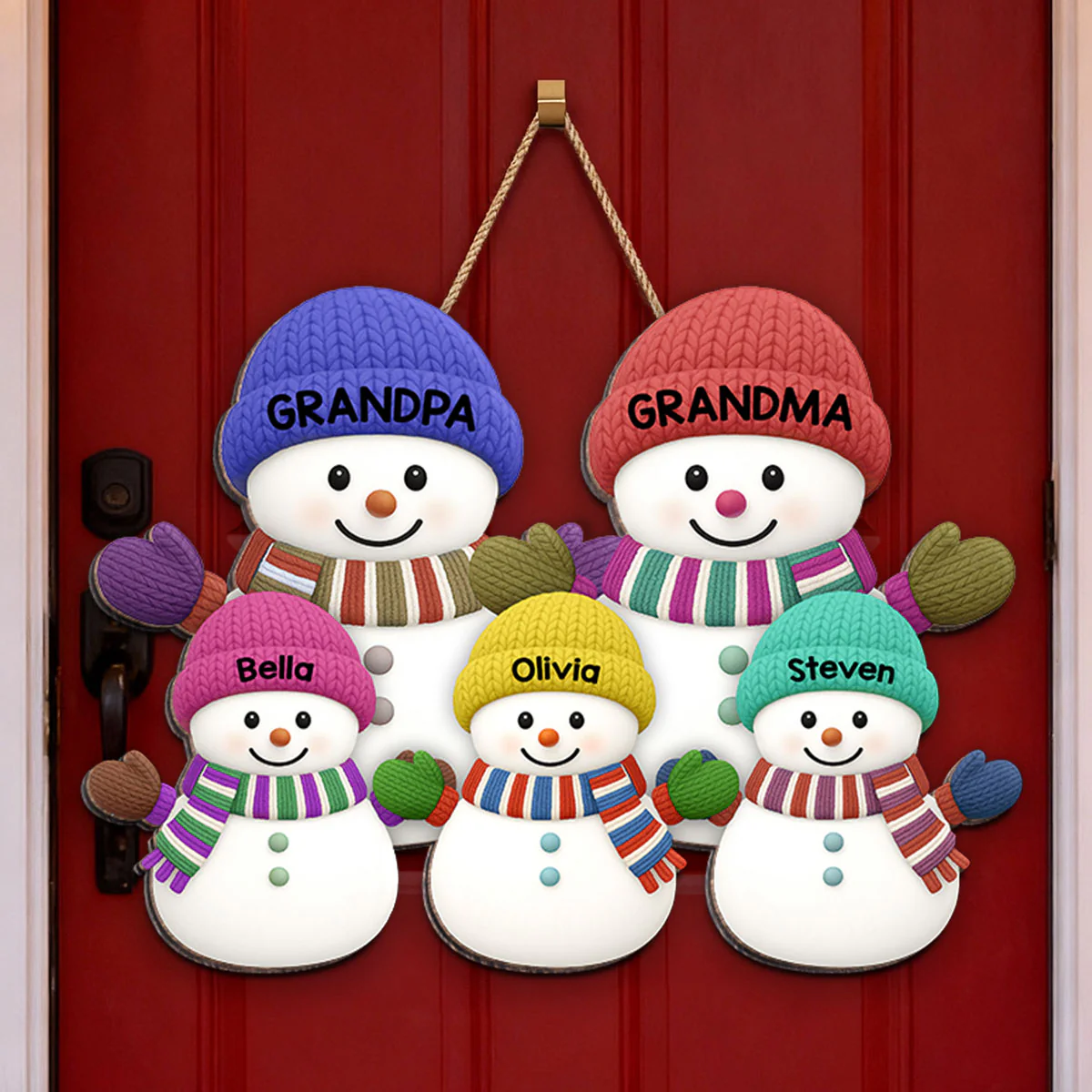 Christmas Grandma Grandpa And Grandkids Snowman Together - Personalized Wood Sign - Image 8