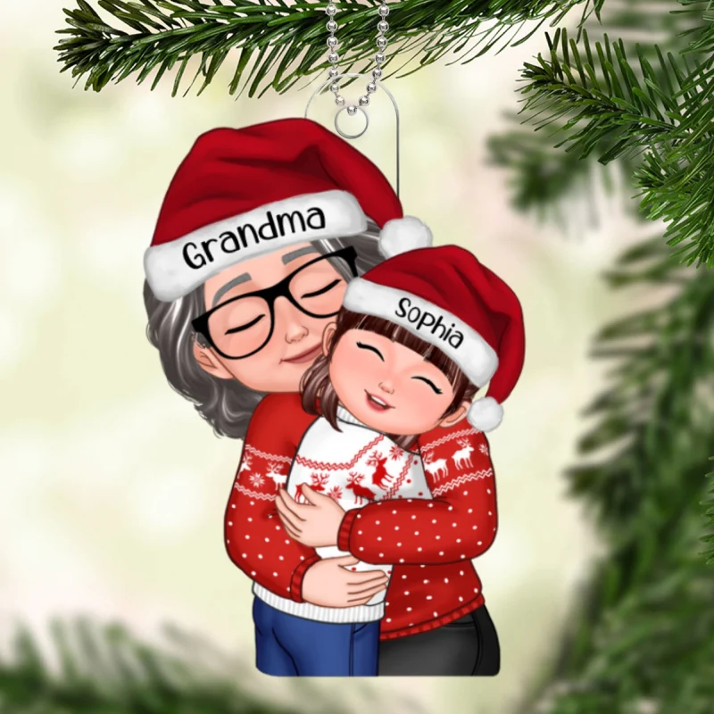 Christmas Grandma Hugging Grandkid Gift For Granddaughter Grandson Grandchildren Personalized Acrylic Ornament - Image 6