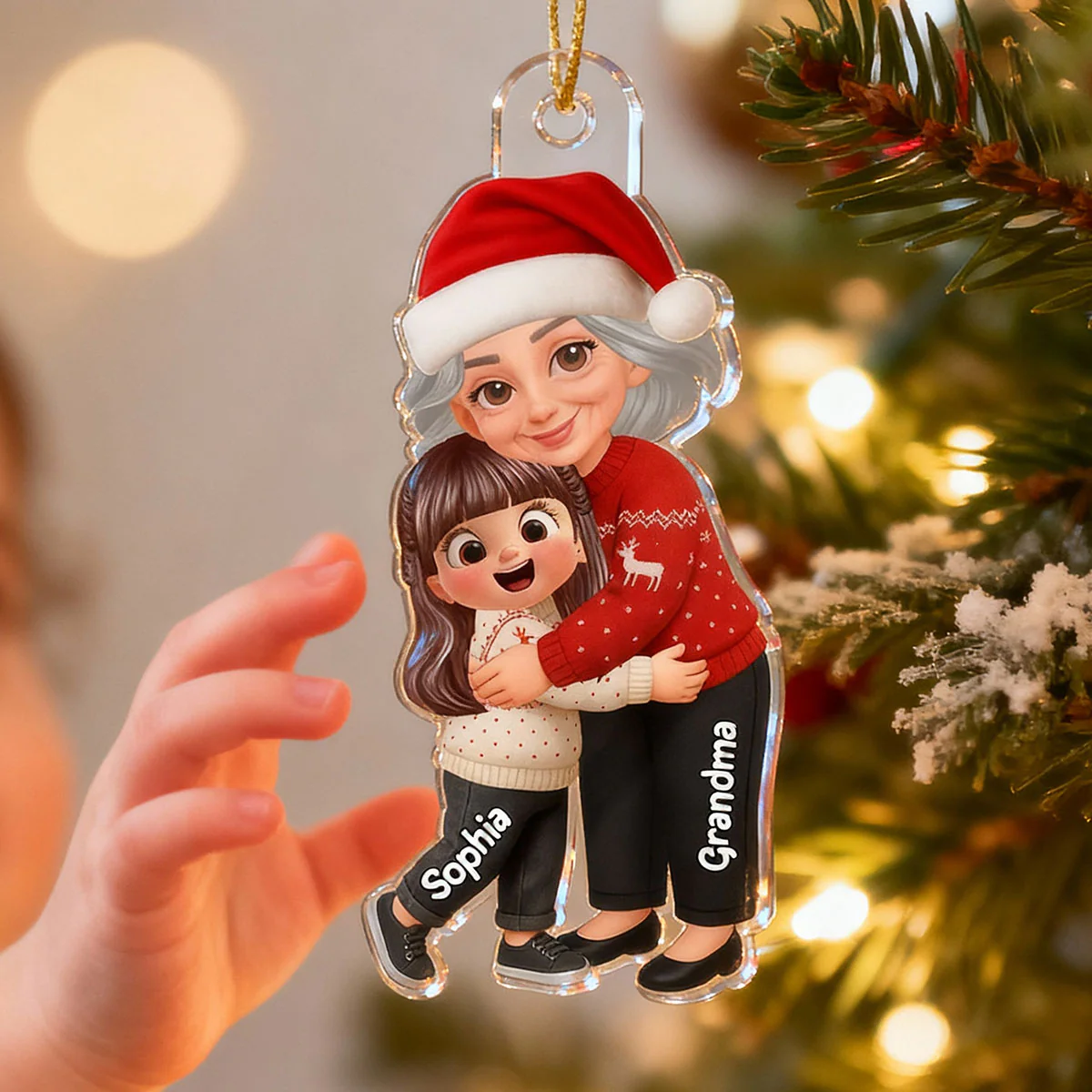 Grandma Hugging Grandkid - Personalized Acrylic Car Hanger - Heartwarming Gift For Grandkids, Grandmas - Image 10