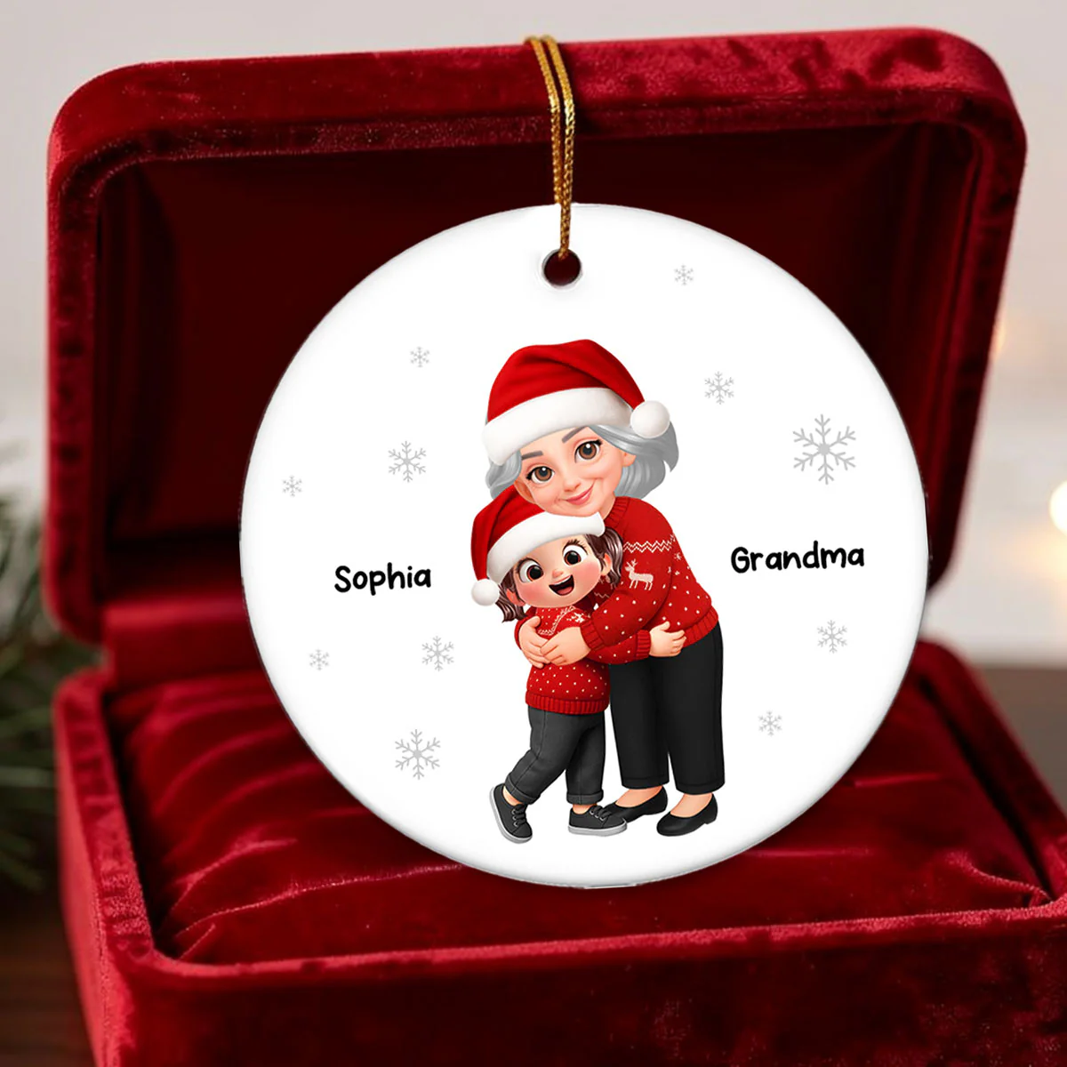 Christmas Grandma Hugging Grandkid - Personalized Ceramic Ornament - Heartwarming Gift For Kids, Grandmas - Image 14