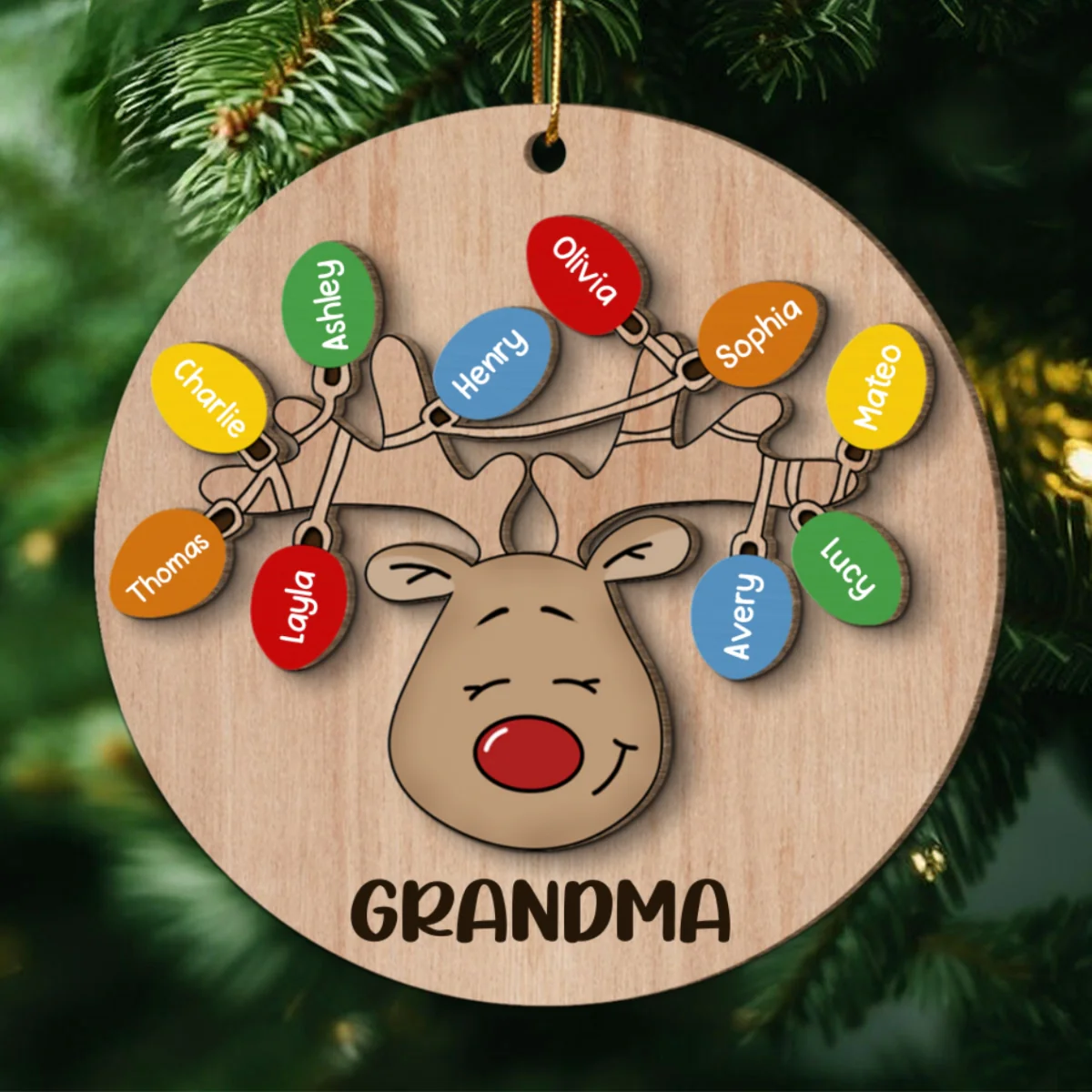Christmas Grandma Reindeer Personalized 2-Layer Wooden Ornament, Gift For Grandma - Image 11