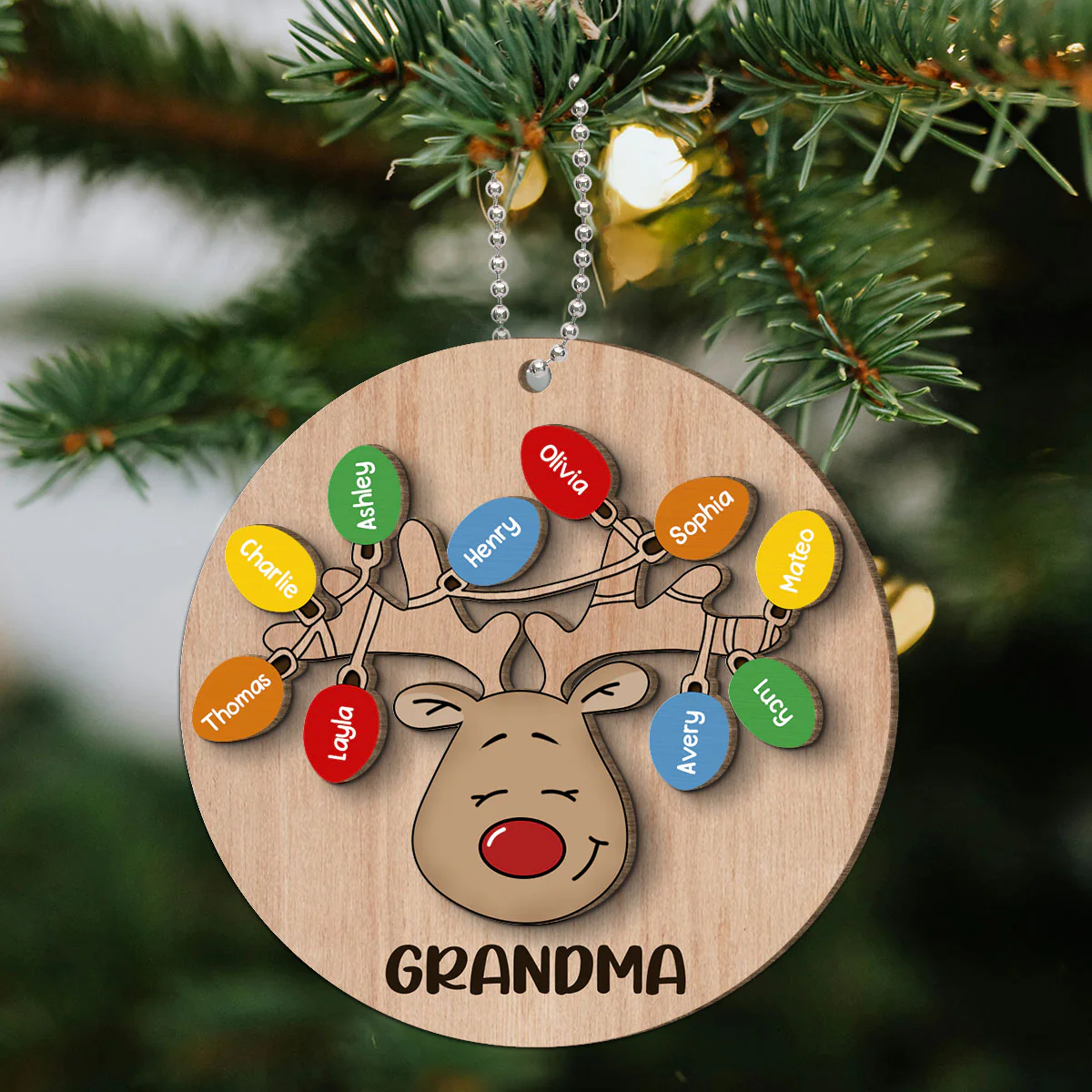 Christmas Grandma Reindeer Personalized 2-Layer Wooden Ornament, Gift For Grandma - Image 2
