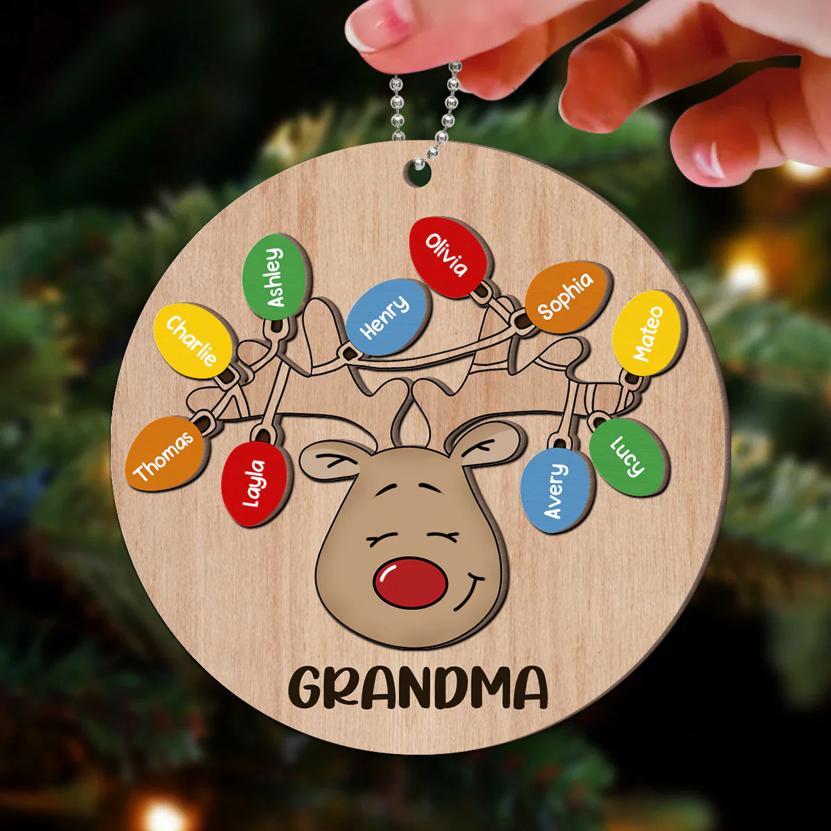 Christmas Grandma Reindeer Personalized 2-Layer Wooden Ornament, Gift For Grandma - Image 3