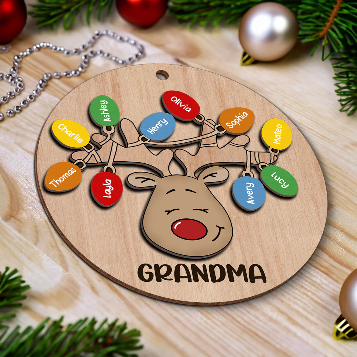 Christmas Grandma Reindeer Personalized 2-Layer Wooden Ornament, Gift For Grandma - Image 4