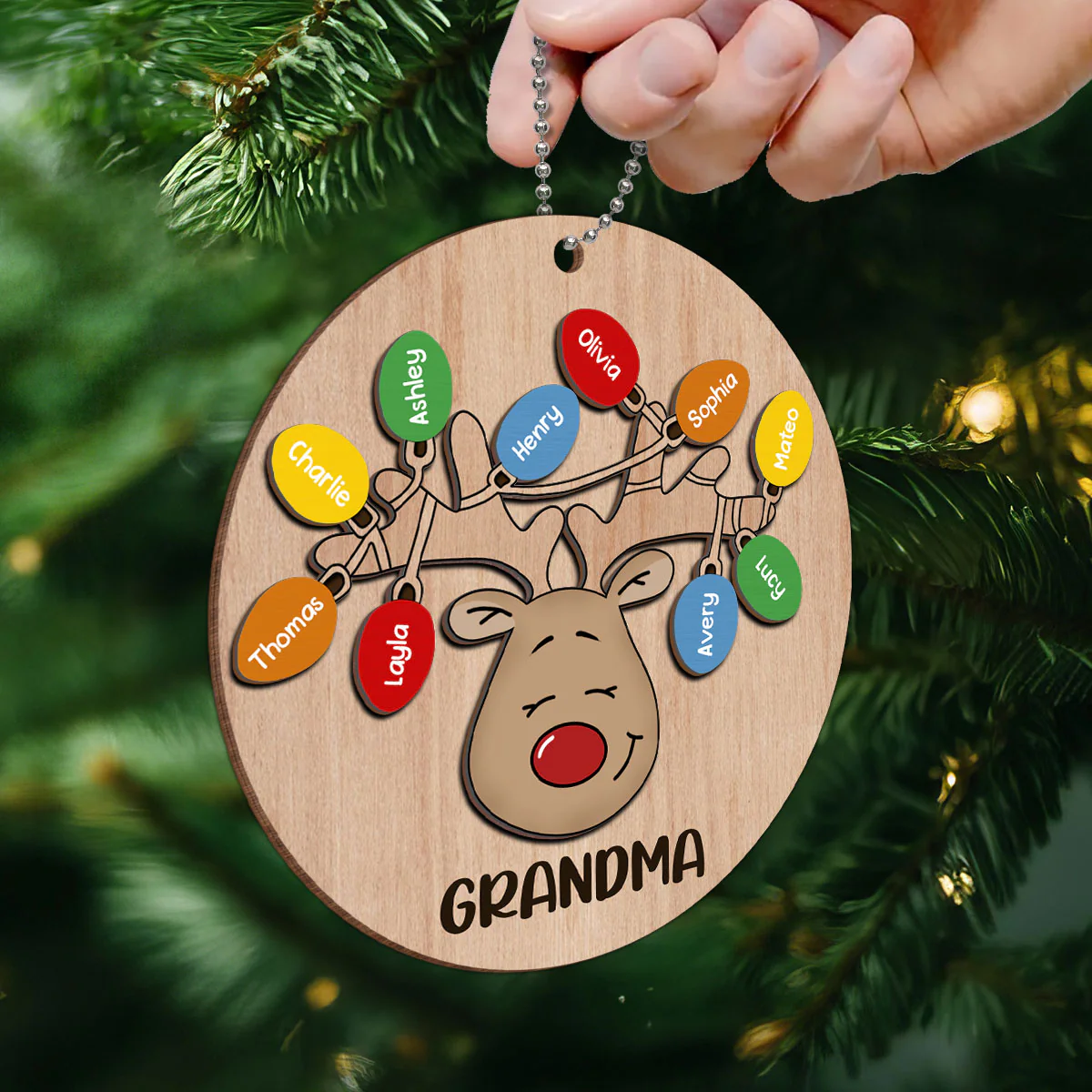 Christmas Grandma Reindeer Personalized 2-Layer Wooden Ornament, Gift For Grandma - Image 5