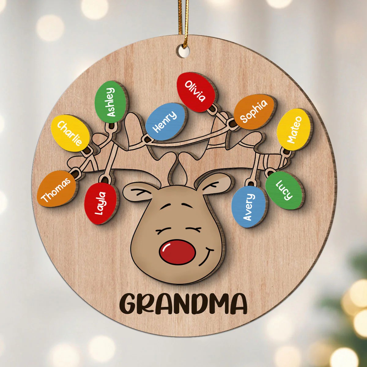 Christmas Grandma Reindeer Personalized 2-Layer Wooden Ornament, Gift For Grandma - Image 6