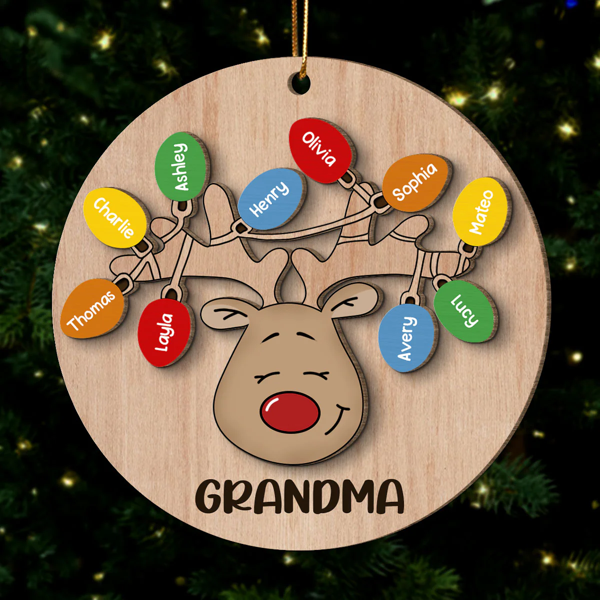 Christmas Grandma Reindeer Personalized 2-Layer Wooden Ornament, Gift For Grandma - Image 7