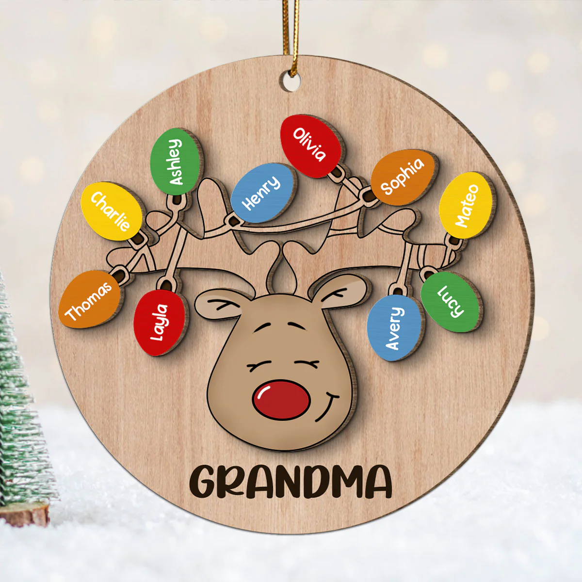 Christmas Grandma Reindeer Personalized 2-Layer Wooden Ornament, Gift For Grandma - Image 8