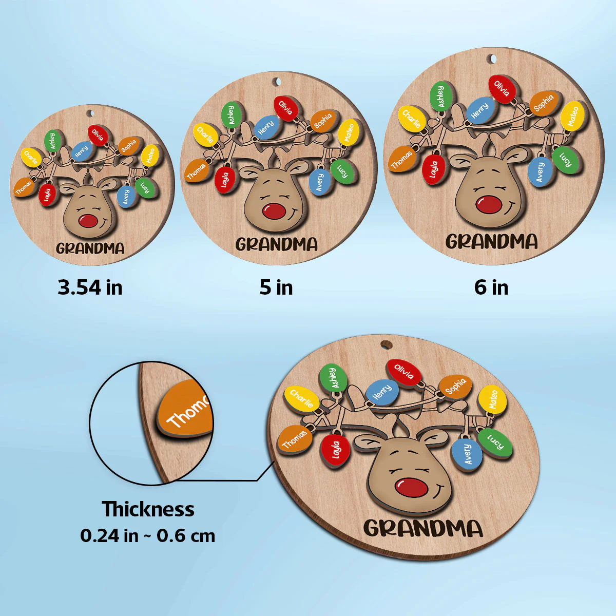 Christmas Grandma Reindeer Personalized 2-Layer Wooden Ornament, Gift For Grandma - Image 9