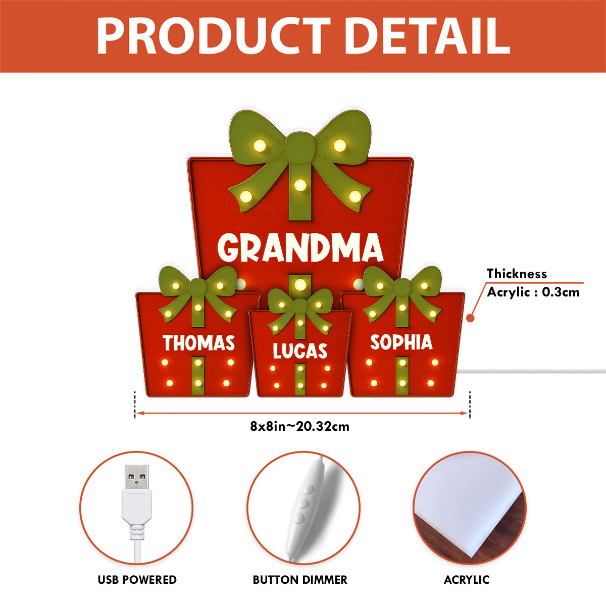 Christmas Grandma's Favorite Gifts Custom Kids Names Christmas Personalized LED Light Box - Image 6
