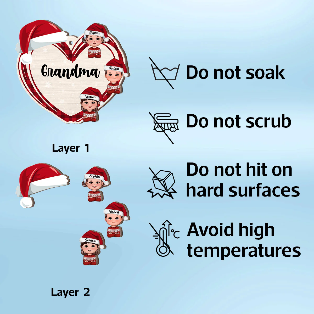 Christmas Grandma's Little Cute Kids Personalized 2-Layer Wooden Ornament - Image 10